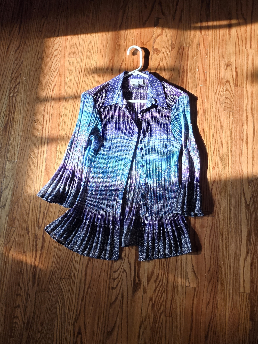 Fashion Bug Blue and Purple Pleated Button Up Blouse